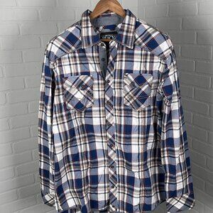 Buckle Black Shirt Men XLarge Blue White Plaid Standard Fit‎ Cowboy Western Trim
